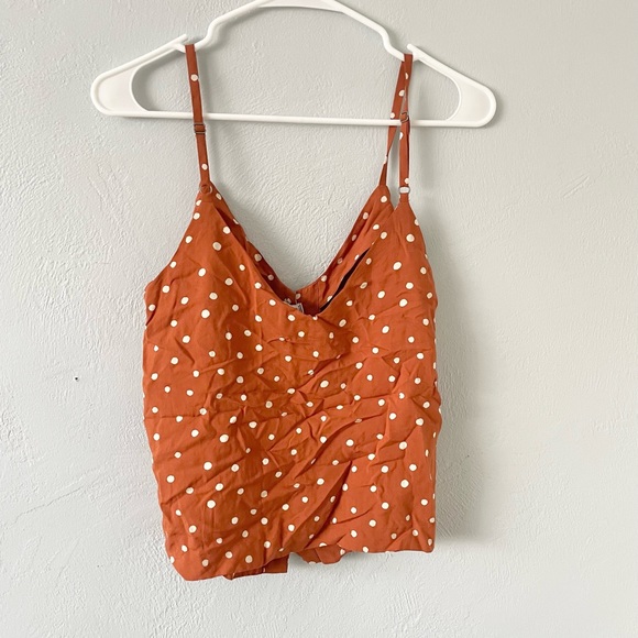 $70 Madewell Small Orange Rust Boho Polka Dot Button Tank Crop Top sz 10 Blouse - Picture 11 of 11